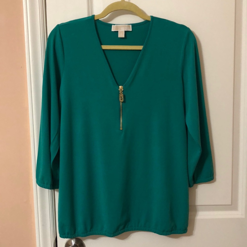 Micheal Kors Green blouse with gold zipper M